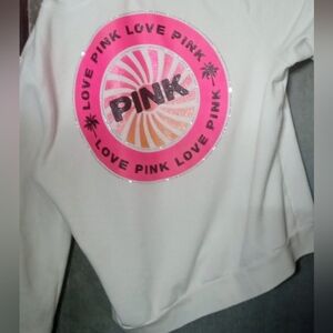 VS PINK White Hoodie HOT🔥Bling Logo on Back Sz L NEW!!
